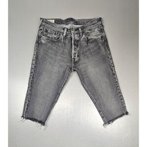 Levis 501 ST Jean Shorts Mens 32x18 Black Button Fly Bremuda Jorts Grunge Skater